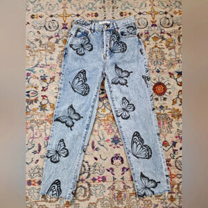 Pacsun Womens Denim High Rise Straught Butterfly Jean Fray Hem, sz 28